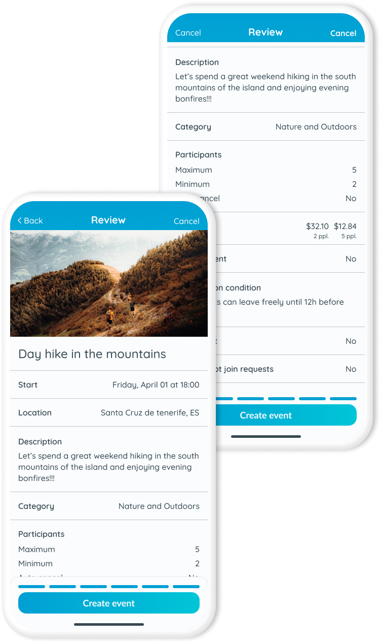 JoinRider app screenshot - create event