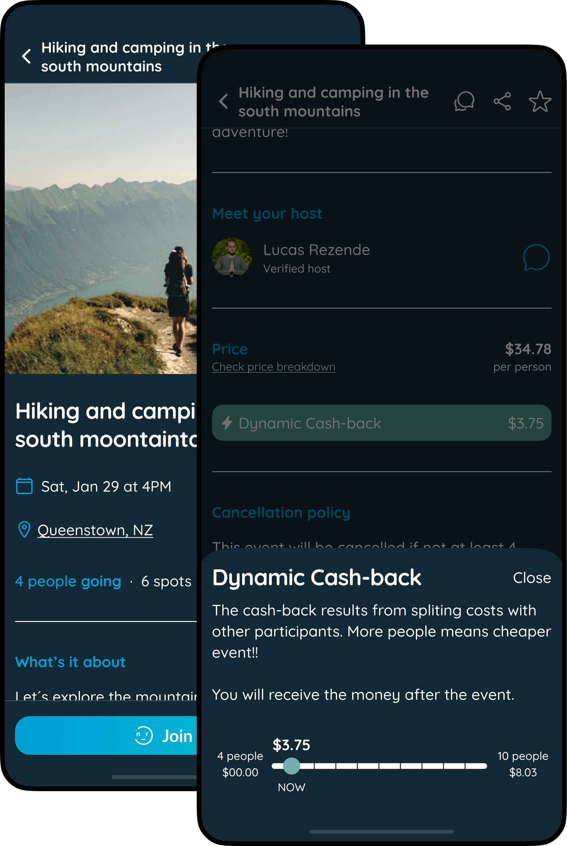 JoinRider app screenshot - Create event flow